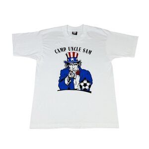 Vintage 90s Camp Uncle Sam Soccer T-Shirt Large Sports Single Stitch